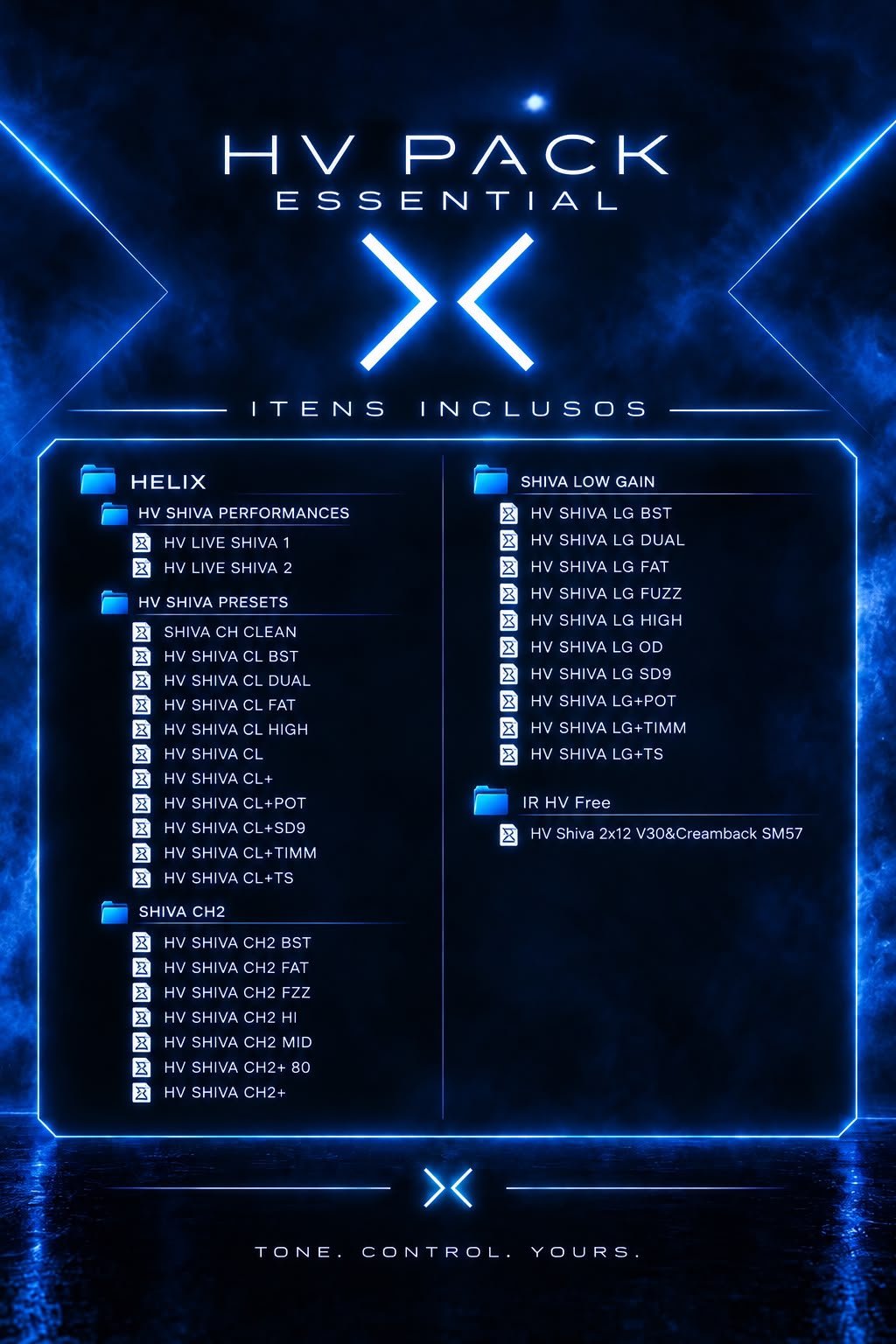 Lista de arquivos e presets do HV Pack Essentials